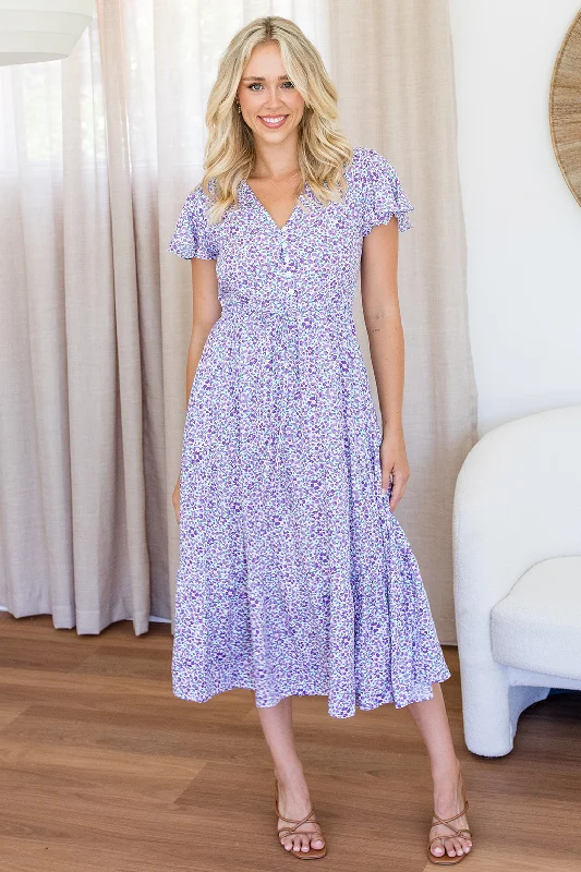 Bonnie Midi Dress Purple Ditsy