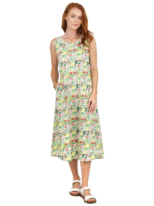 La Cera Sleeveless Printed A-Line Cotton Jersey Knit Dress