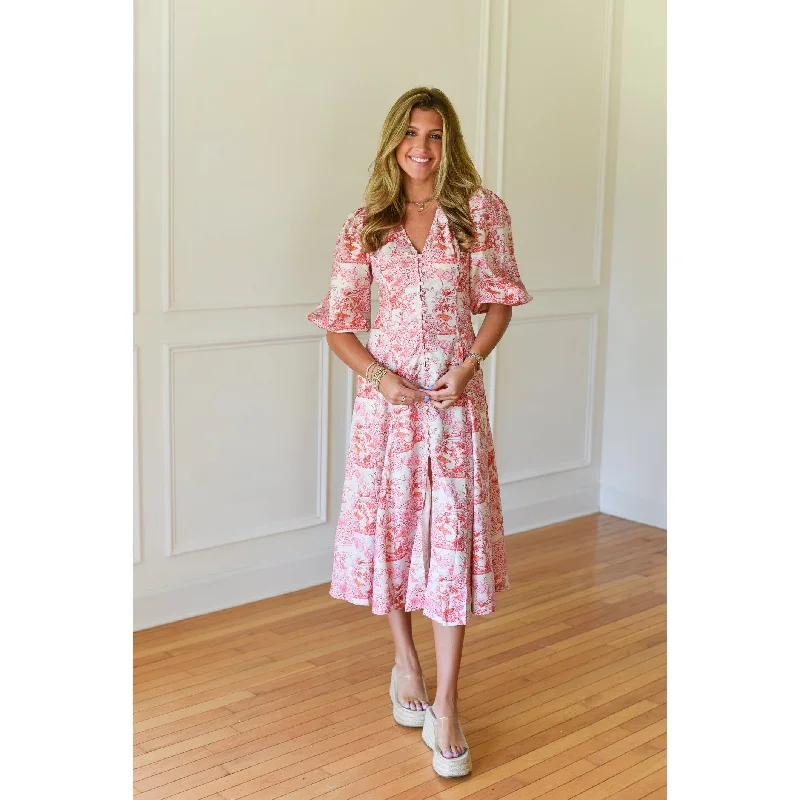 San Juan Pink Floral Midi Dress