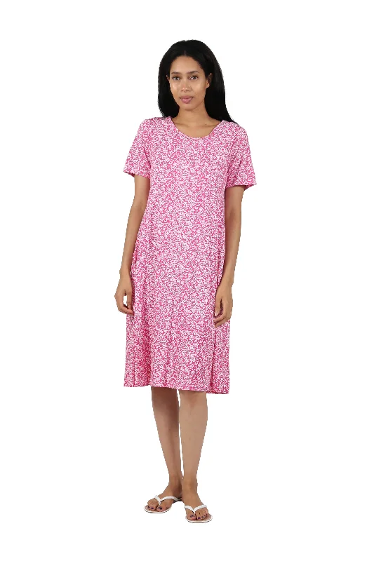 Short Sleeve Cotton Knit Floral A-Line Dress