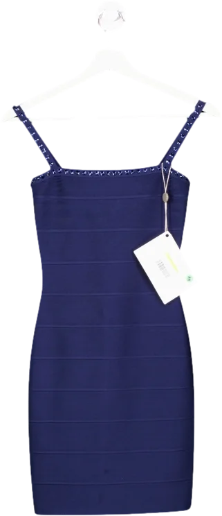 Herve Leger Blue Bandage Mini Dress With Embellished Straps UK XXS