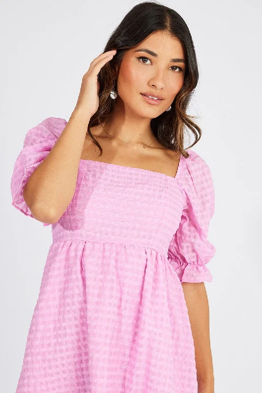 Pink Mini Dress Puff Sleeve