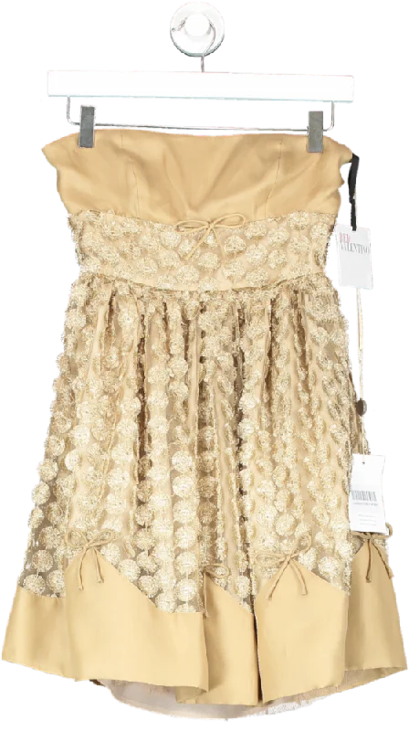 Red Valentino Beige Metallic Strapless Mini Dress UK 10