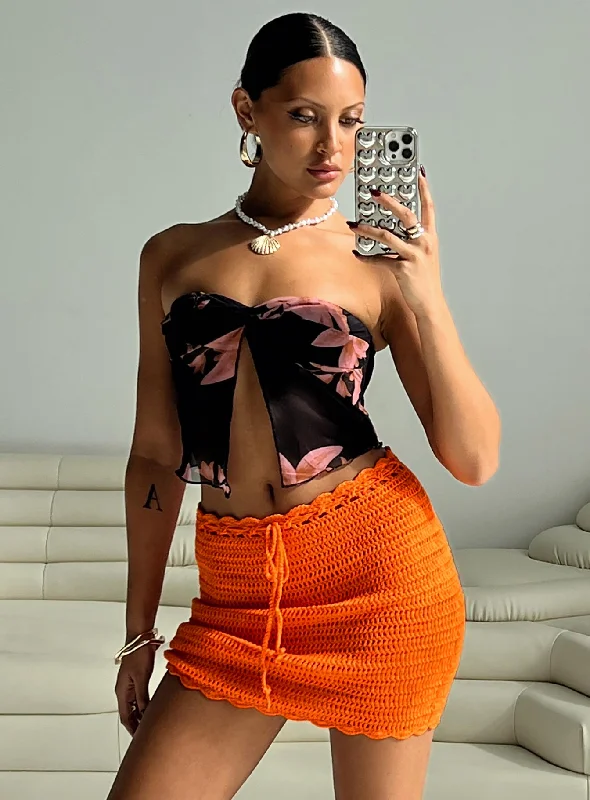 Mirrabook Crochet Mini Skirt Orange