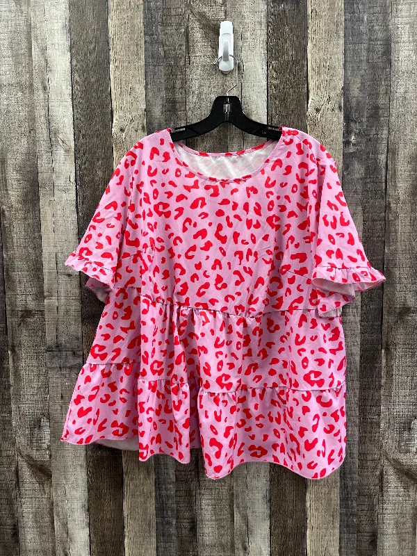 Top Short Sleeve By Shein In Pink & Red, Size: 2x