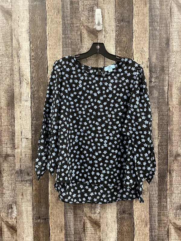 Blouse 3/4 Sleeve By Cece In Black & Blue, Size: L