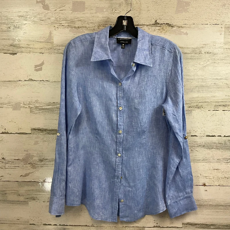 Blouse Long Sleeve By Foxcroft In Blue, Size: S