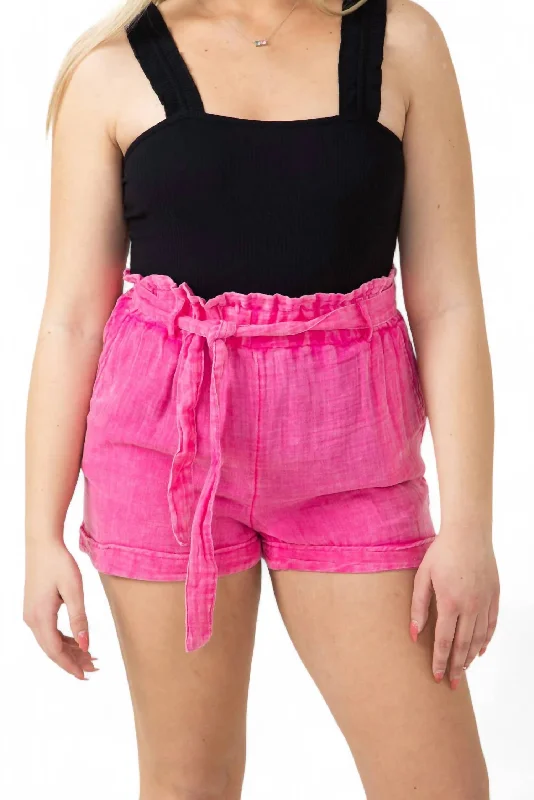 Gauze Shorts In Hot Pink