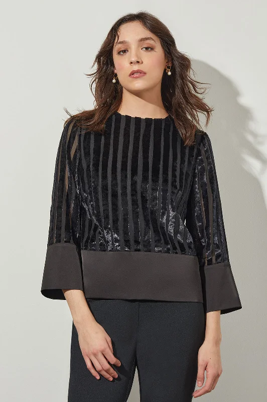 Sheer Sleeve Blouse - Velvet Stripe