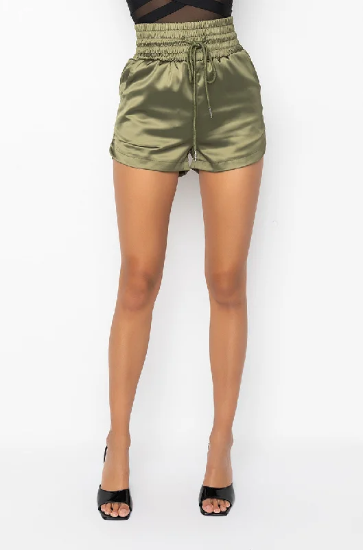 ZIZI DOLPHIN SATIN SHORTS OLIVE