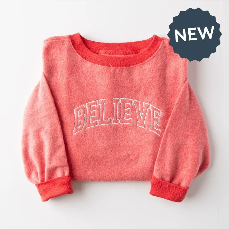 Embroidered Believe Fuzzy Sweatshirt