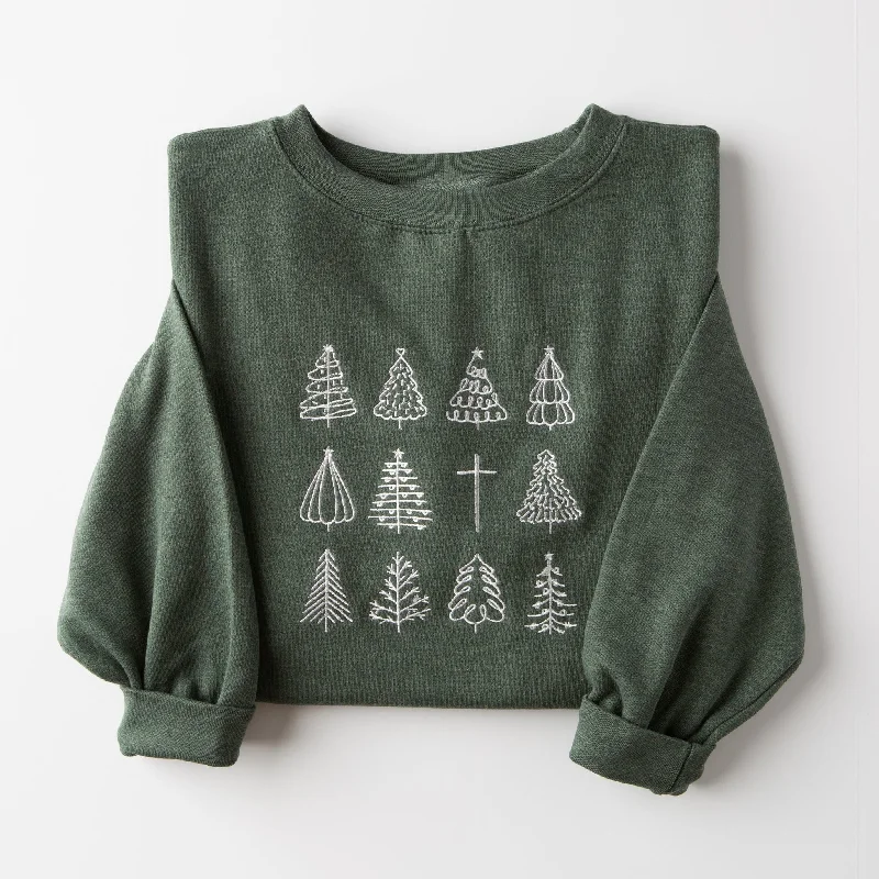 Embroidered Christmas Tree Collage Sweatshirt