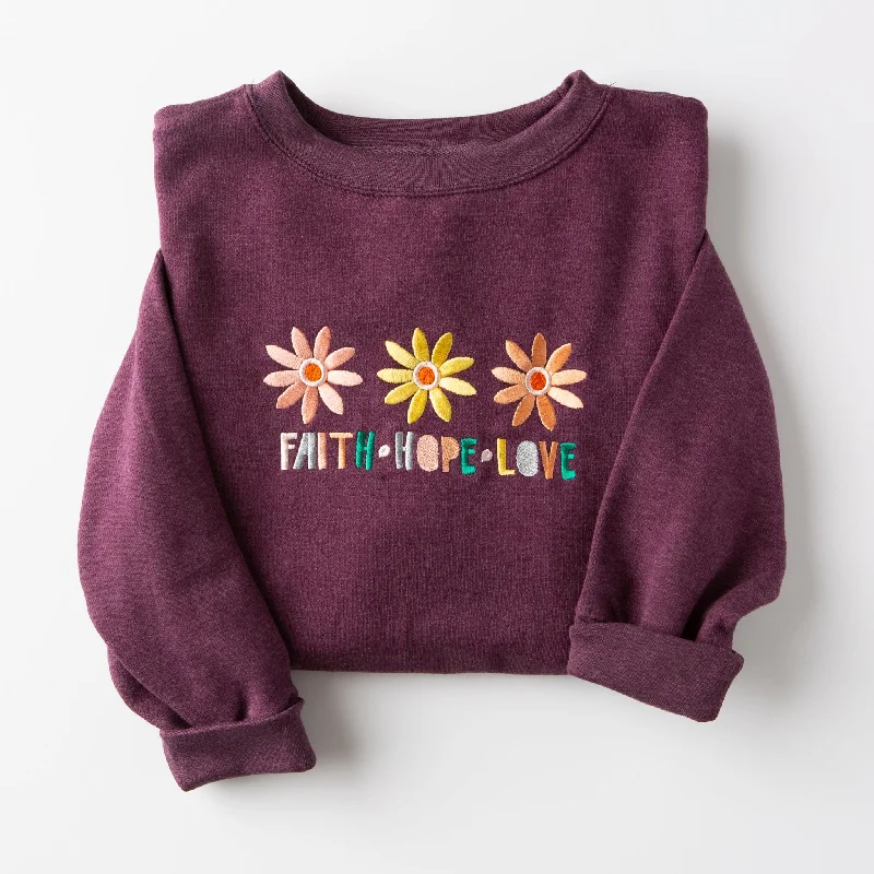 Embroidered Faith Hope Love Flowers Sweatshirt