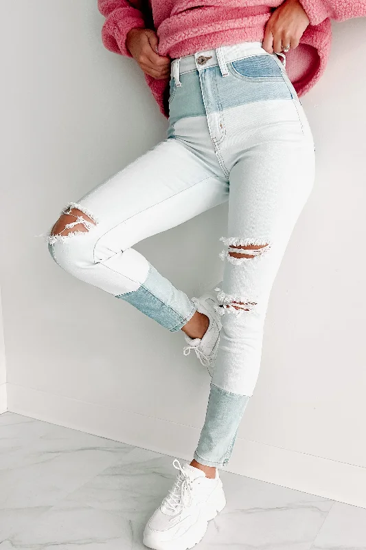 Slice & Dice High Rise Distressed Patchwork Jeans (Light)