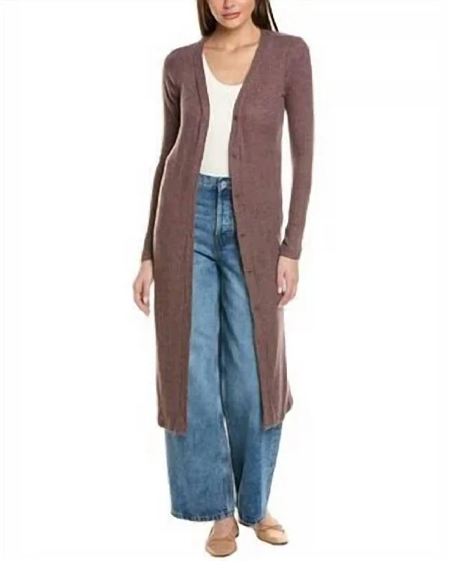 Slumbered Heathered Cozy Rib Maxi Cardigan In Spiced Copper