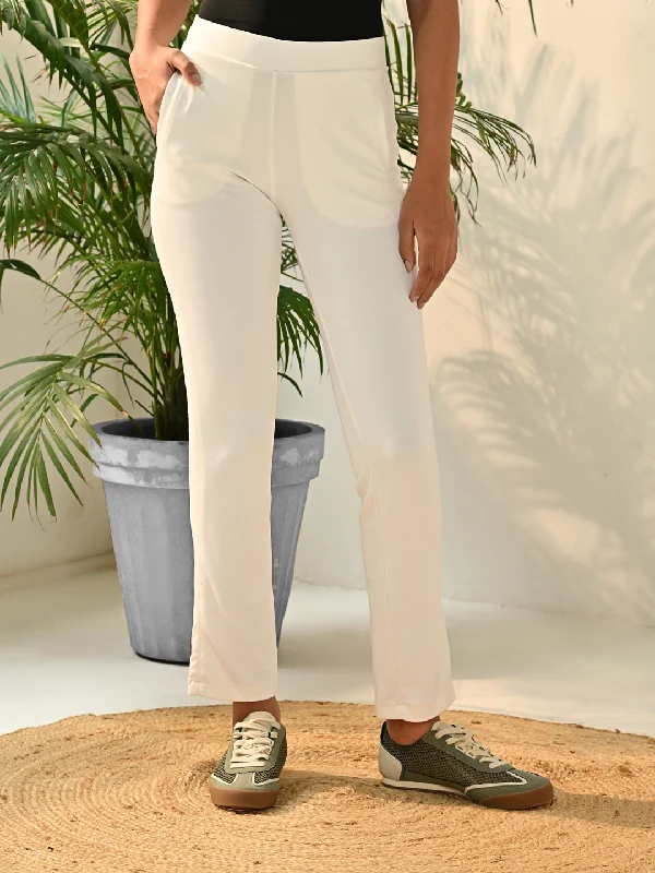 Liah Off White Straight Fit Trousers for Women