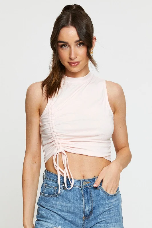 Pink Crop Top Side Drawstring