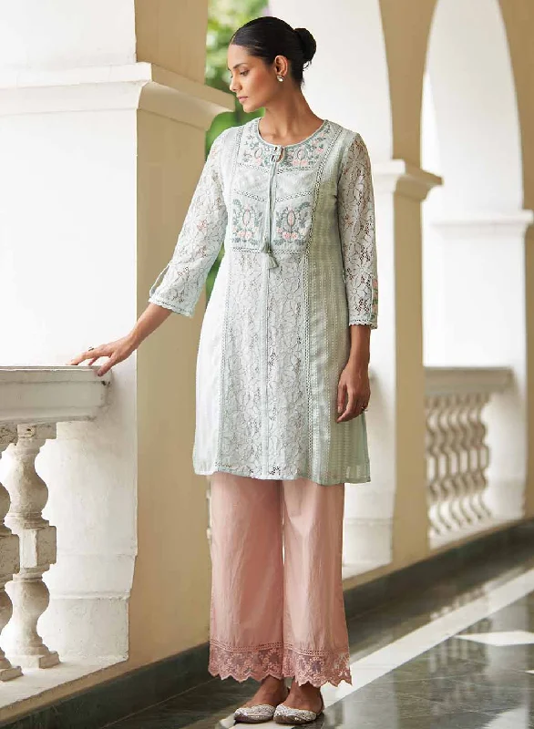 Spa Blue Rachael Kurti with Keyhole Neck