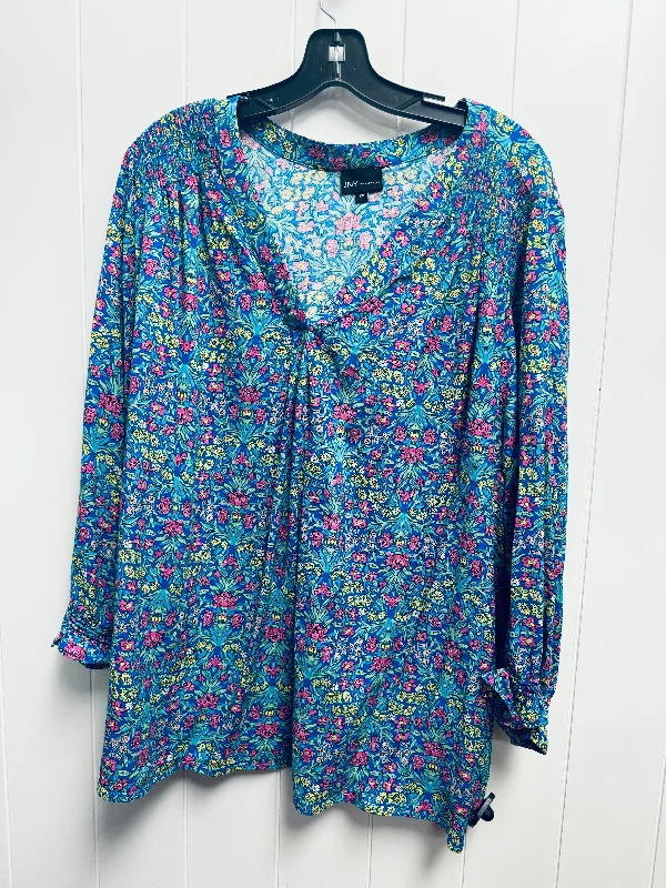 Top Long Sleeve By Jones New York In Blue & Pink, Size: 2x