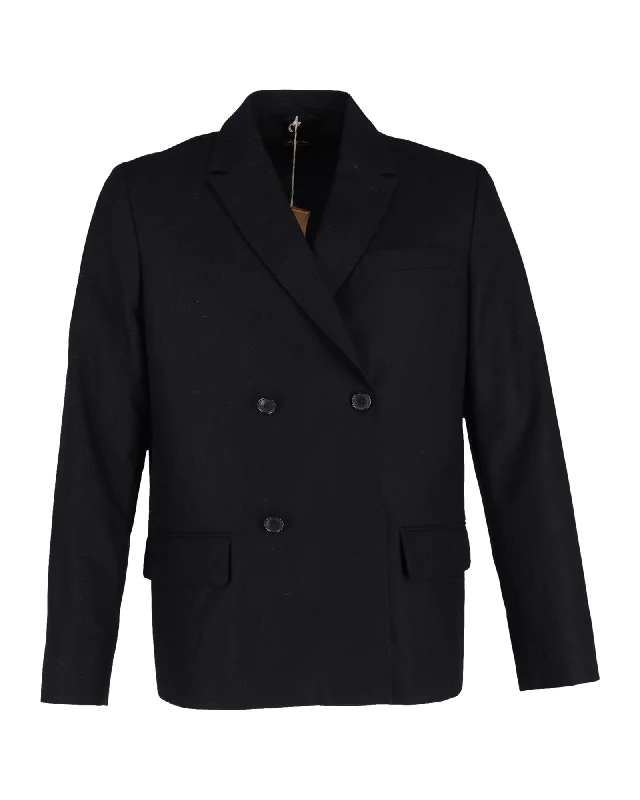 A.P.C. Double-Breasted Blazer in Navy Blue Wool