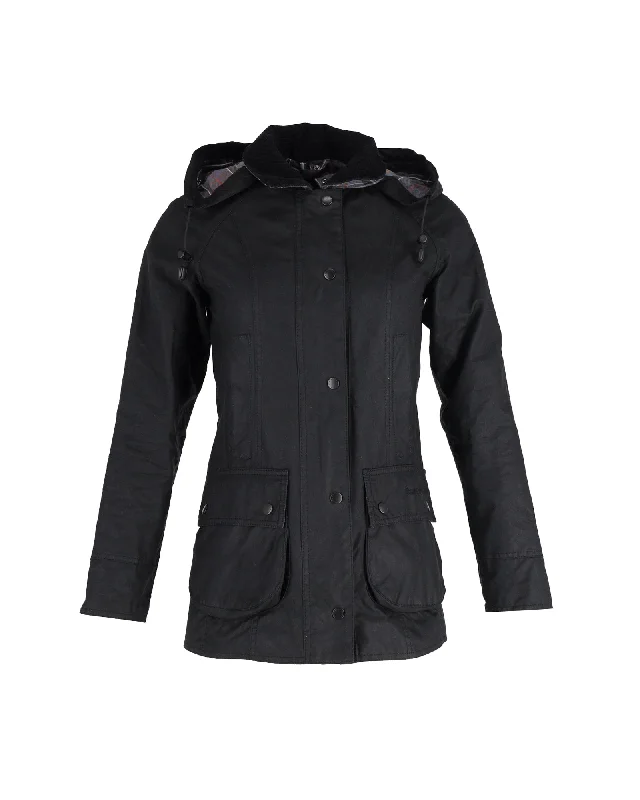 Barbour Hooded Rain Jacket in Black Cotton