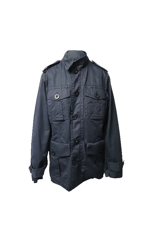 Burberry Single-Breasted Jacket in Navy Blue Cotton