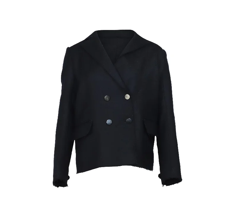 Helmut Lang Distressed Blazer in Navy Blue Wool