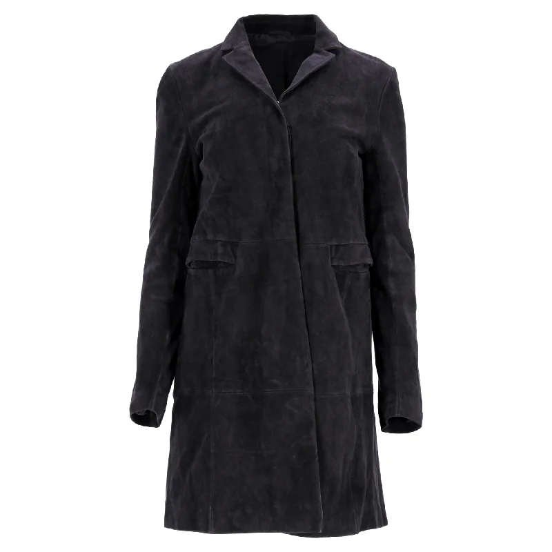 Hugo Boss Concealed Closure Coat in Black Suede