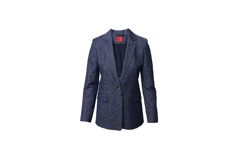 Hugo Denim Single-Breasted Jacket Blazer in Navy Blue Cotton Denim