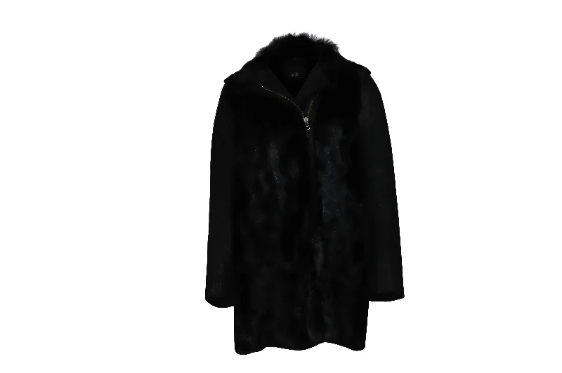 Maje Long Winter Coat in Black Fur