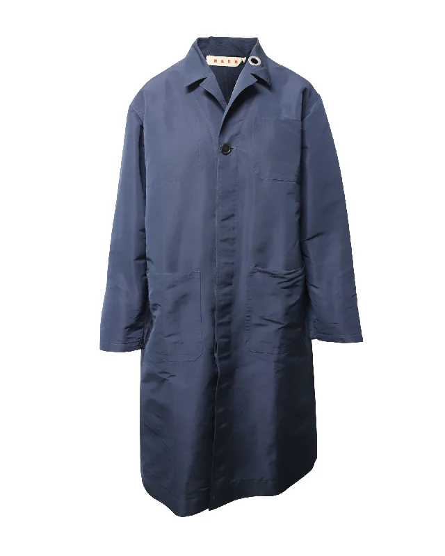 Marni Long-sleeved Coat with Pockets in Navy Blue Polyester