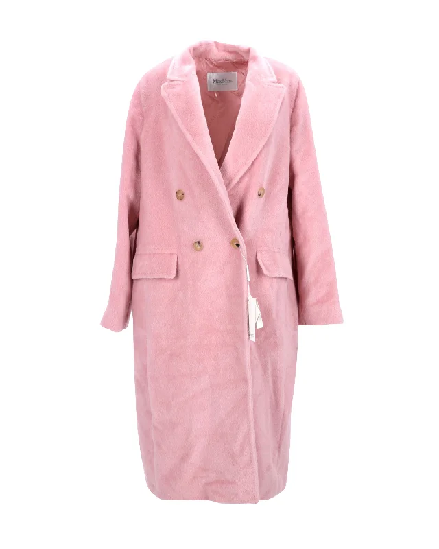 Max Mara Zarda Double Breasted Coat in Pink Alpaca