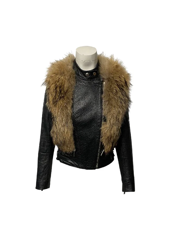 Nour Hammour Finn Racoon Jacket in Black Lambskin Leather