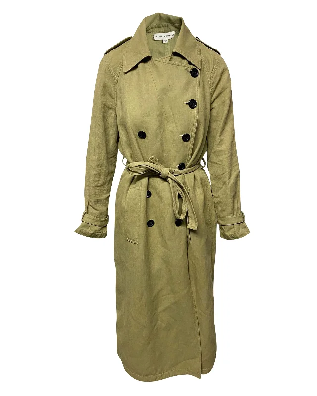 Robert Rodriguez Double-breasted Trench Coat with Sash Tie in Brown Cotton