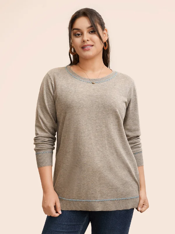 Anti-Pilling Round Neck Contrast Trim Pullover