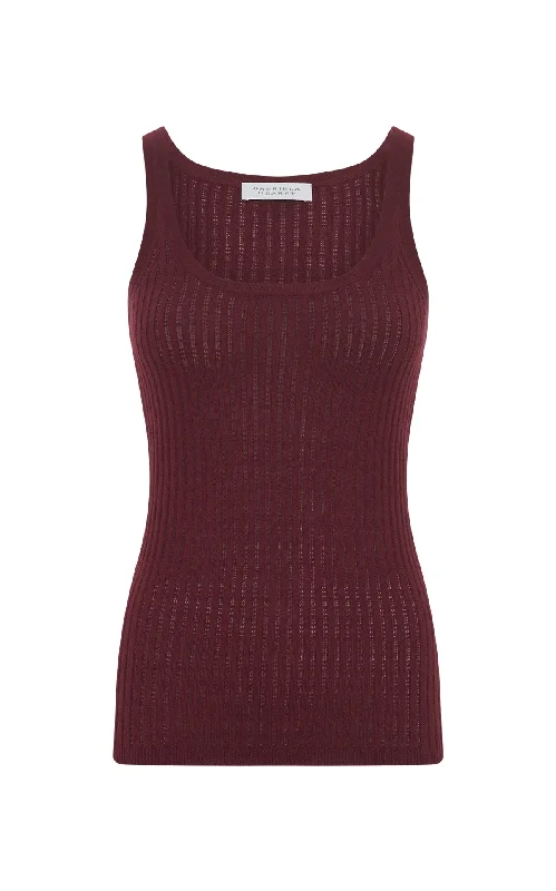 Nevin Pointelle Knit Tank Top in Bordeaux Cashmere Silk