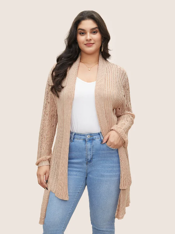 Rayon Asymmetrical Hem Cut Out Cardigan