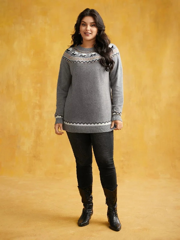 Supersoft Essentials Wicked Cat Fair Isle Yoke Printed Pullover